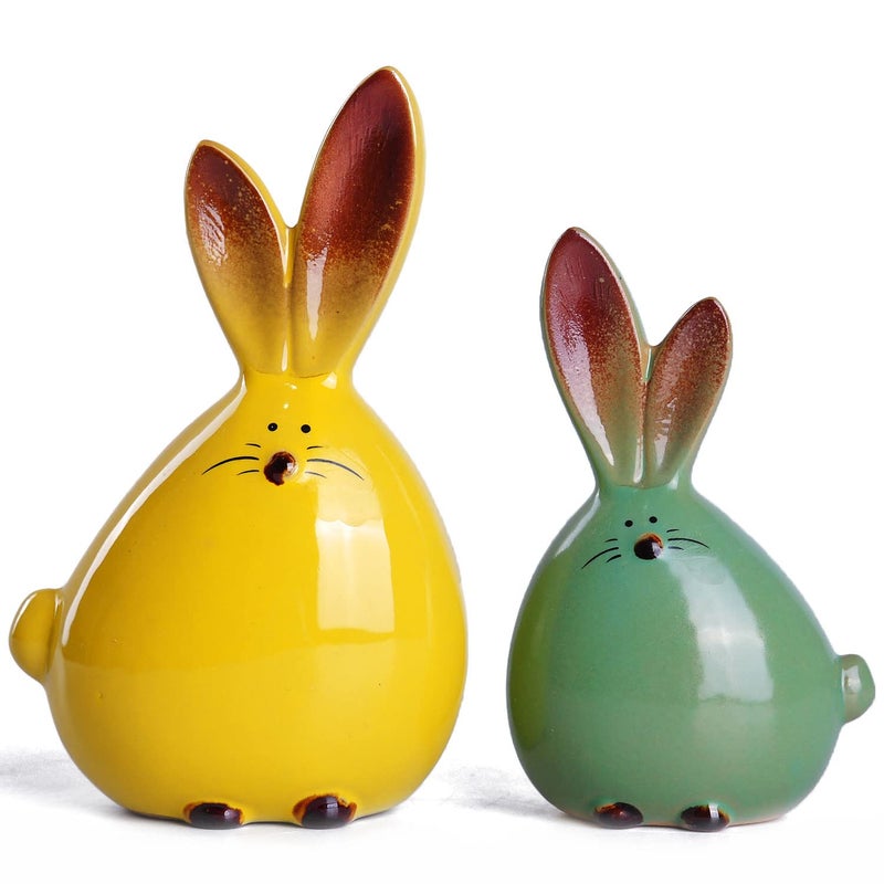 WHJY 2pcs Cute Long-Eared Bunny Sculpture Ornaments Desktop Ceramic Easter Rabbit Bunny Figure,Cute Home Decorations, for All Home Styles - Image 1