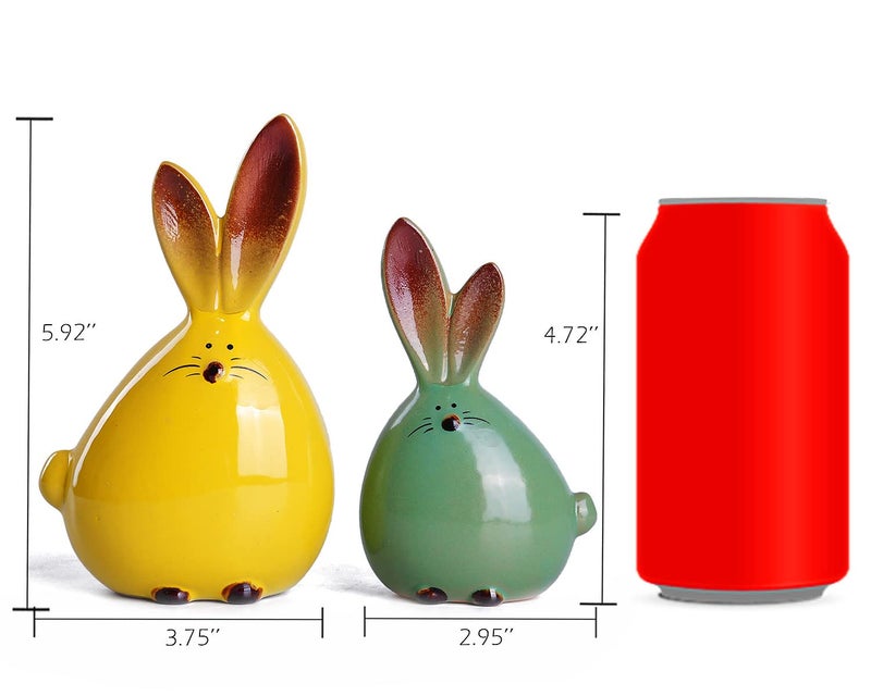 WHJY 2pcs Cute Long-Eared Bunny Sculpture Ornaments Desktop Ceramic Easter Rabbit Bunny Figure,Cute Home Decorations, for All Home Styles - Image 2