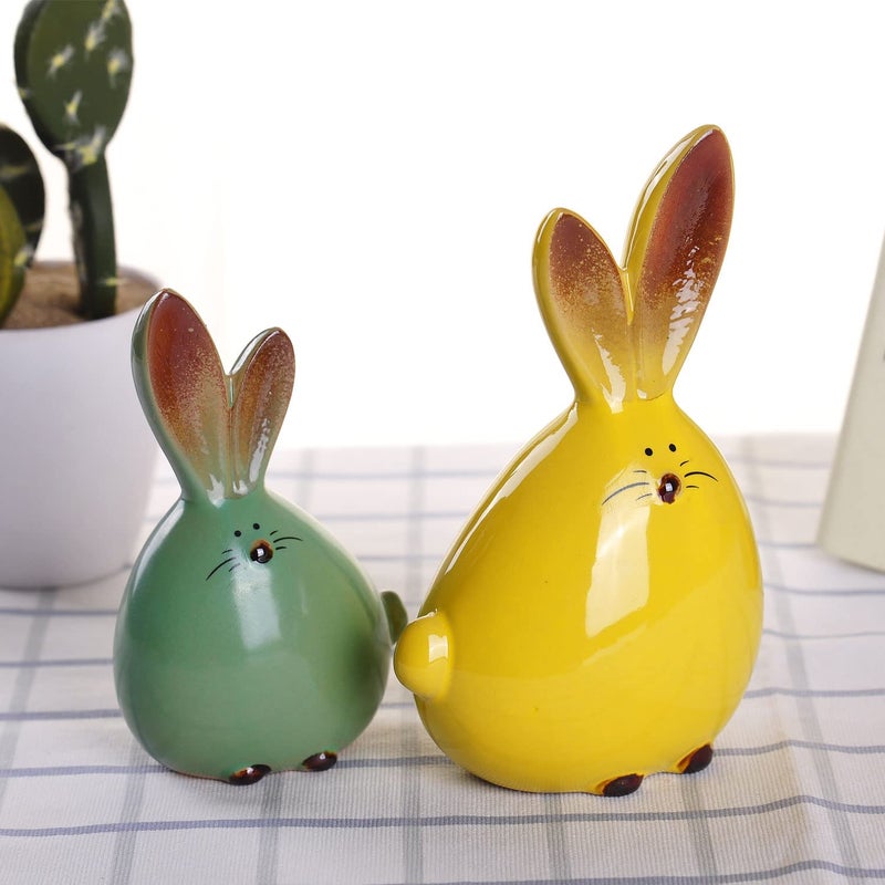 WHJY 2pcs Cute Long-Eared Bunny Sculpture Ornaments Desktop Ceramic Easter Rabbit Bunny Figure,Cute Home Decorations, for All Home Styles - Image 3