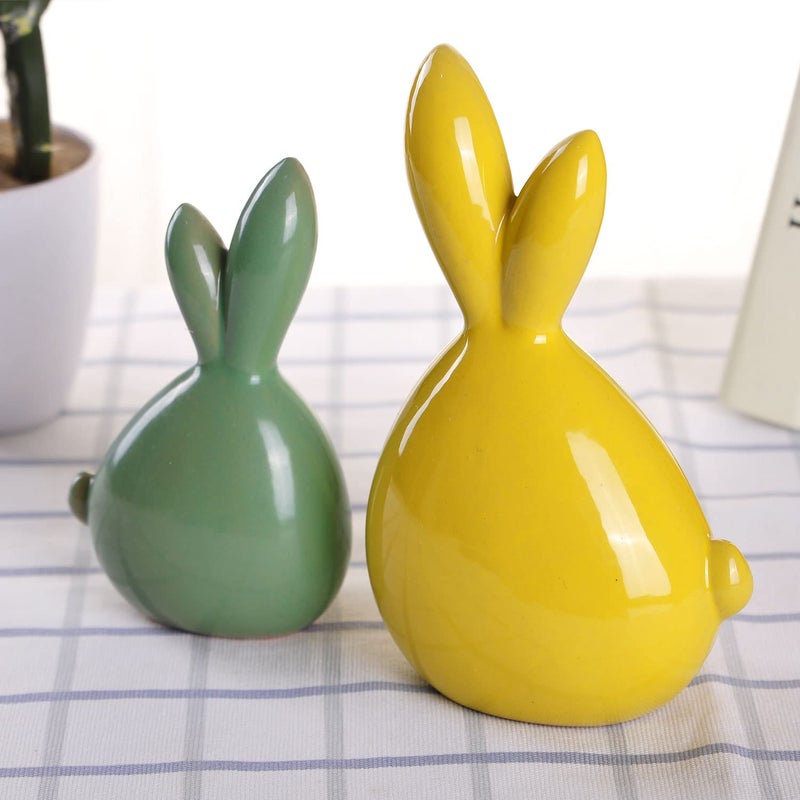 WHJY 2pcs Cute Long-Eared Bunny Sculpture Ornaments Desktop Ceramic Easter Rabbit Bunny Figure,Cute Home Decorations, for All Home Styles - Image 4