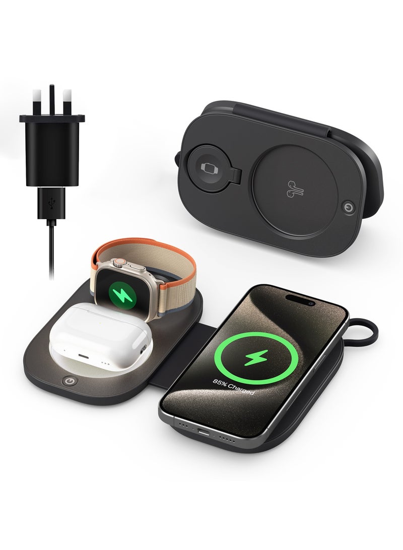 XICEN 3 in 1 Magnetic Wireless Charger, 15W Fast Qi Charging Station for iPhone 16 15 14 13 12 Pro Max Plus, Foldable Charging Pad for Apple Watch Series/Airpods 3 2 Pro/Pro2 - Image 1