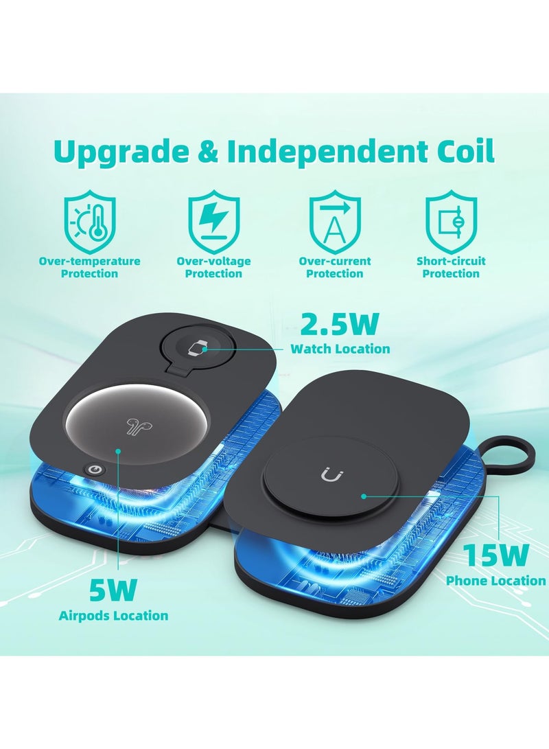XICEN 3 in 1 Magnetic Wireless Charger, 15W Fast Qi Charging Station for iPhone 16 15 14 13 12 Pro Max Plus, Foldable Charging Pad for Apple Watch Series/Airpods 3 2 Pro/Pro2 - Image 3