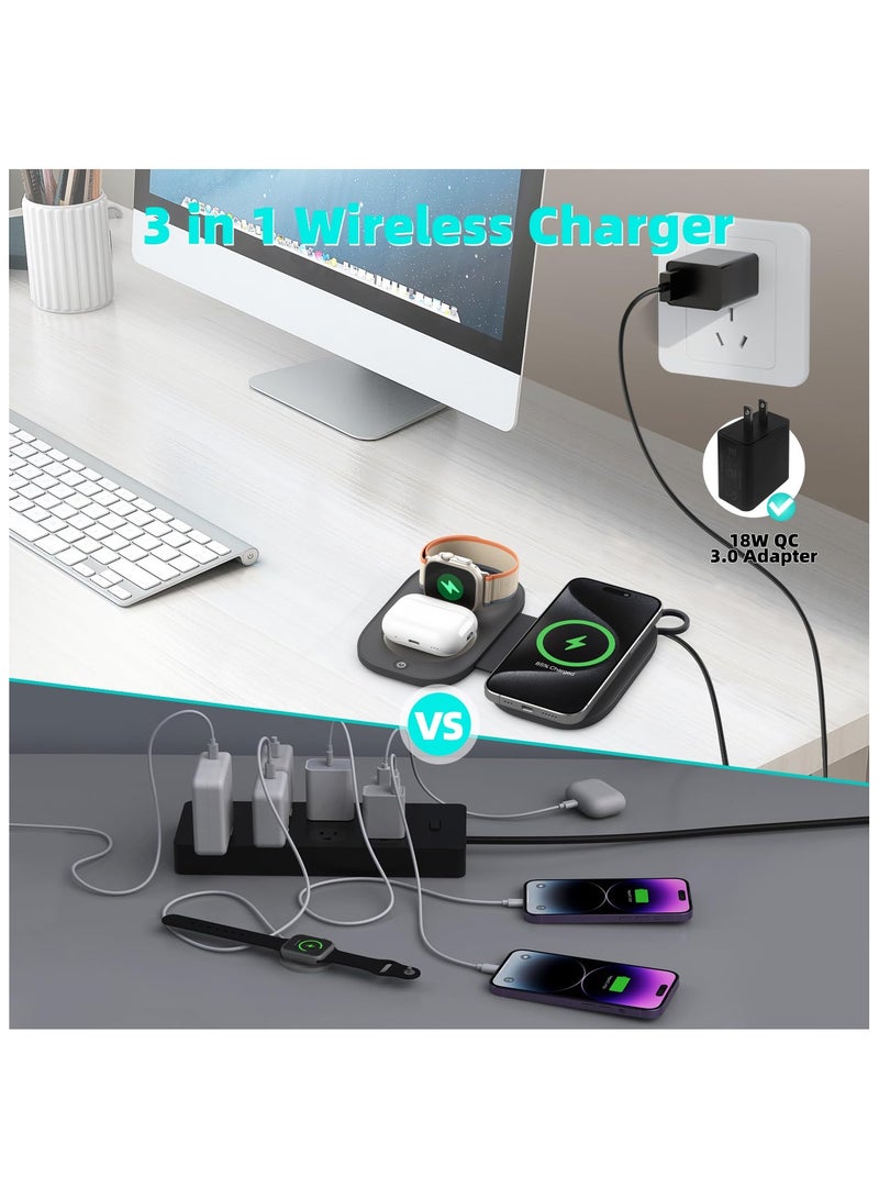 XICEN 3 in 1 Magnetic Wireless Charger, 15W Fast Qi Charging Station for iPhone 16 15 14 13 12 Pro Max Plus, Foldable Charging Pad for Apple Watch Series/Airpods 3 2 Pro/Pro2 - Image 2