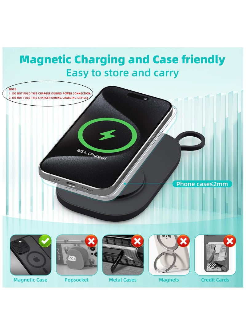 XICEN 3 in 1 Magnetic Wireless Charger, 15W Fast Qi Charging Station for iPhone 16 15 14 13 12 Pro Max Plus, Foldable Charging Pad for Apple Watch Series/Airpods 3 2 Pro/Pro2 - Image 4