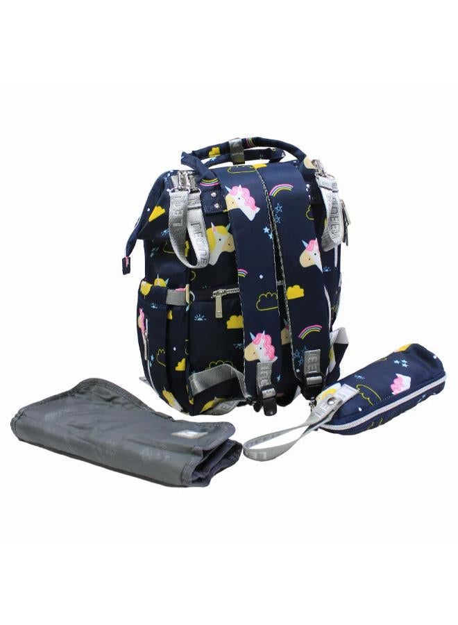 LeQueen Diamond 7th Edition Soft Waterproof Diaper Bag - Blue with Unicorn Print - Image 3