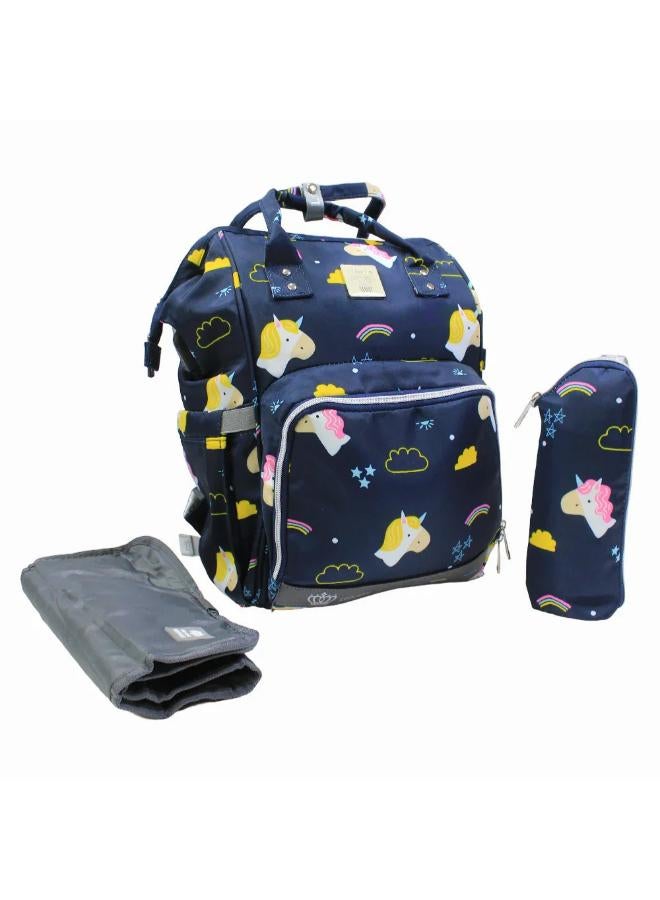 LeQueen Diamond 7th Edition Soft Waterproof Diaper Bag - Blue with Unicorn Print - Image 1
