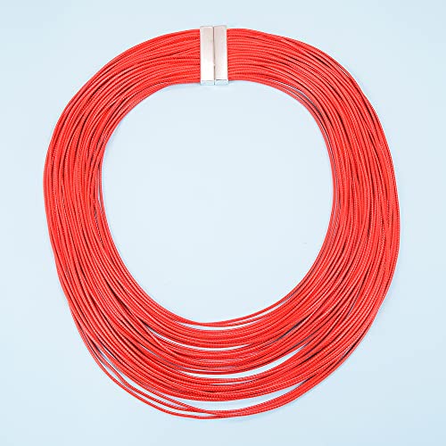 Yuhuan Necklace Women Fashion Bib Choker 36 Layers Wax Line Collar Statement Jewelry (Red) - Image 4