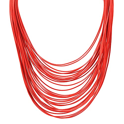 Yuhuan Necklace Women Fashion Bib Choker 36 Layers Wax Line Collar Statement Jewelry (Red) - Image 3