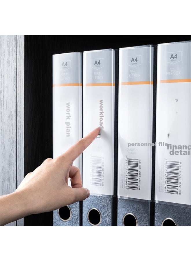 ديلي Deli 1 قطعة 55mm سلسلة Rui Shang صندوق ملفات بلاستيكي مُثخن، صندوق ملفات محاسبة A4 مُثخن، تخزين الامتحانات، P05606 رمادي داكن - Image 5