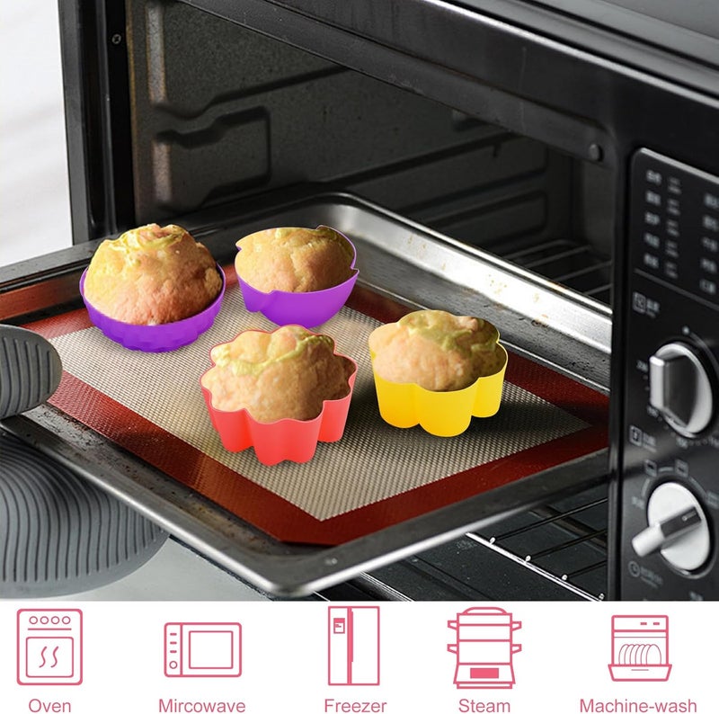 LetGoShop Silicone Cupcake Liners, Reusable Muffin Liners BPA Free Dishwasher Safe Baking Cups, 3 x 3 x 1.3 in (LxWxH), Multicolor Flower Shapes, Pack of 36 - Image 5