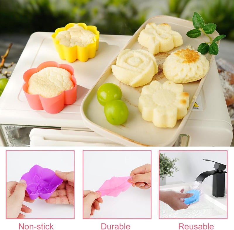 LetGoShop Silicone Cupcake Liners, Reusable Muffin Liners BPA Free Dishwasher Safe Baking Cups, 3 x 3 x 1.3 in (LxWxH), Multicolor Flower Shapes, Pack of 36 - Image 3