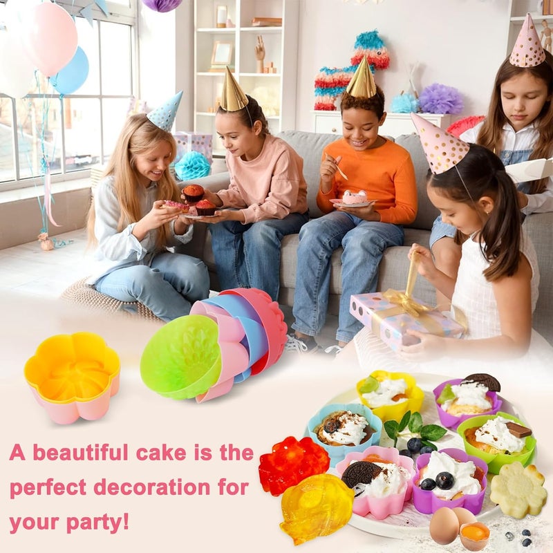 LetGoShop Silicone Cupcake Liners, Reusable Muffin Liners BPA Free Dishwasher Safe Baking Cups, 3 x 3 x 1.3 in (LxWxH), Multicolor Flower Shapes, Pack of 36 - Image 4