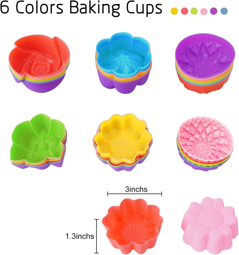 LetGoShop Silicone Cupcake Liners, Reusable Muffin Liners BPA Free Dishwasher Safe Baking Cups, 3 x 3 x 1.3 in (LxWxH), Multicolor Flower Shapes, Pack of 36 - Image 2