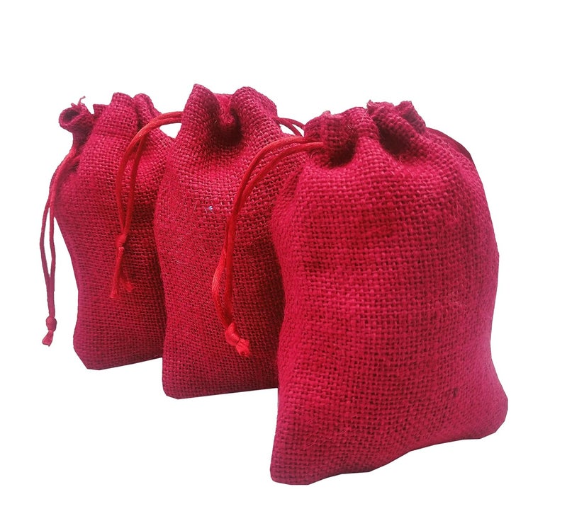 brown leaf 10X14 cm Pure Red Jute Bags Jewelry Pouches Potli Bags Best for Wedding Anniversary Party Supply Diwali Return Gifting Bags Pouches - Image 2
