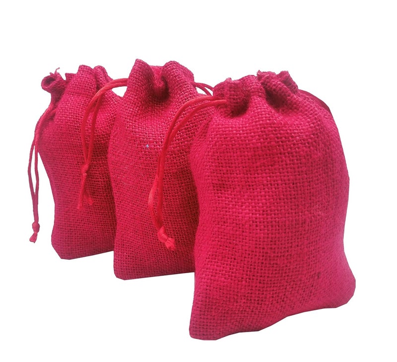 brown leaf 10X14 cm Pure Red Jute Bags Jewelry Pouches Potli Bags Best for Wedding Anniversary Party Supply Diwali Return Gifting Bags Pouches - Image 1