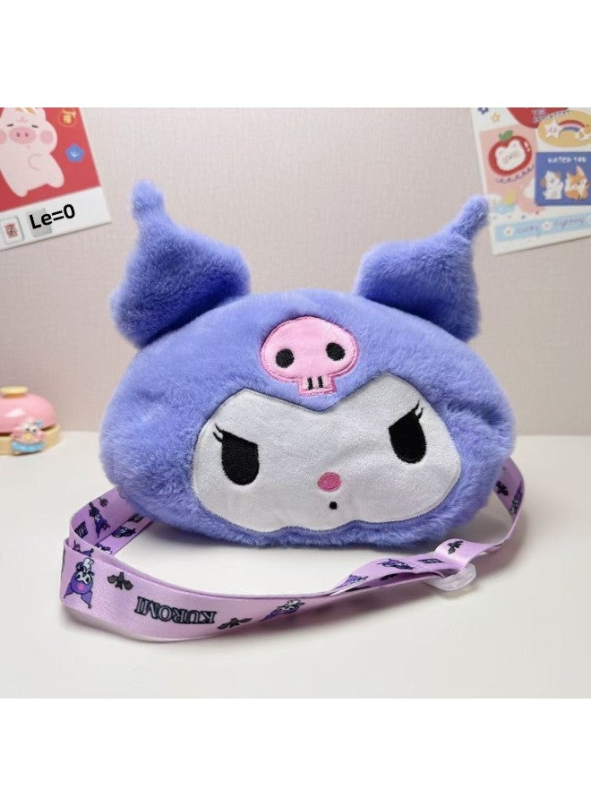 Sanrio Plush Bag Toy Doll Bag Cartoon Ins Style Coin Purse Grab Doll Crossbody Bag-Specifications:Kurome Head Crossbody Bag Purple (23*21cm)  - Image 1