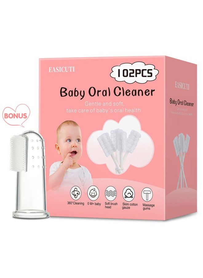 EASICUTI 102PCS Baby Tongue Cleaner,Baby Oral Cleaner Newborn Baby Toothbrush,Disposable Infant Toothbrush Clean Baby Mouth,Gauze Gum Cleaner Stick Dental Care for 0-36 Month Baby+1 Finger Toothbrush with Case  - Image 1