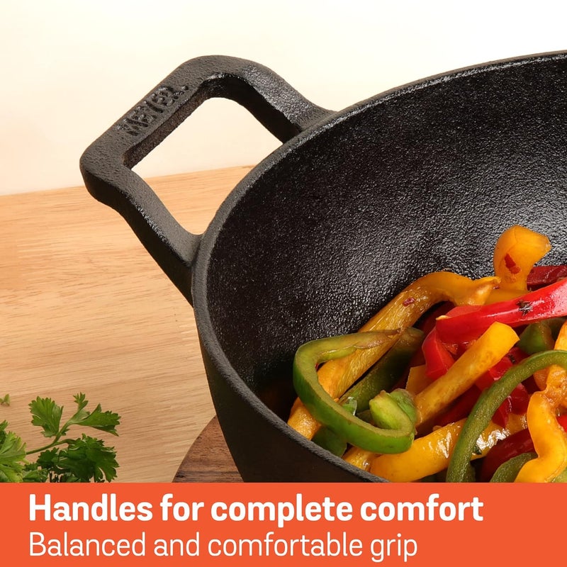 MEYER Meyer Pre Seasoned Cast Iron Kadai|Iron Kadhai with Lid for Cooking and Deep Frying | Heavy Base Iron Kadai Small Size | Gas Stove and Induction Friendly 24cm/ 3 Liters, Black  - Image 5