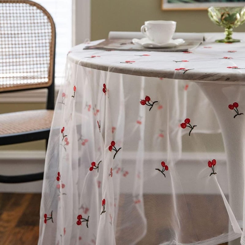 vctops Cherry Embroidery Lace Tablecloth Embroidered Lace Table Cover Overlay for Party Wedding Kitchen Dining Home Decorations Cherry 59x94 - Image 4