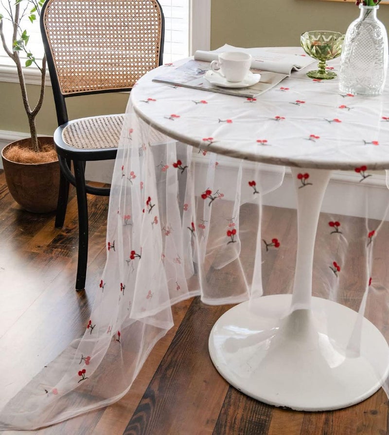 vctops Cherry Embroidery Lace Tablecloth Embroidered Lace Table Cover Overlay for Party Wedding Kitchen Dining Home Decorations Cherry 59x94 - Image 3
