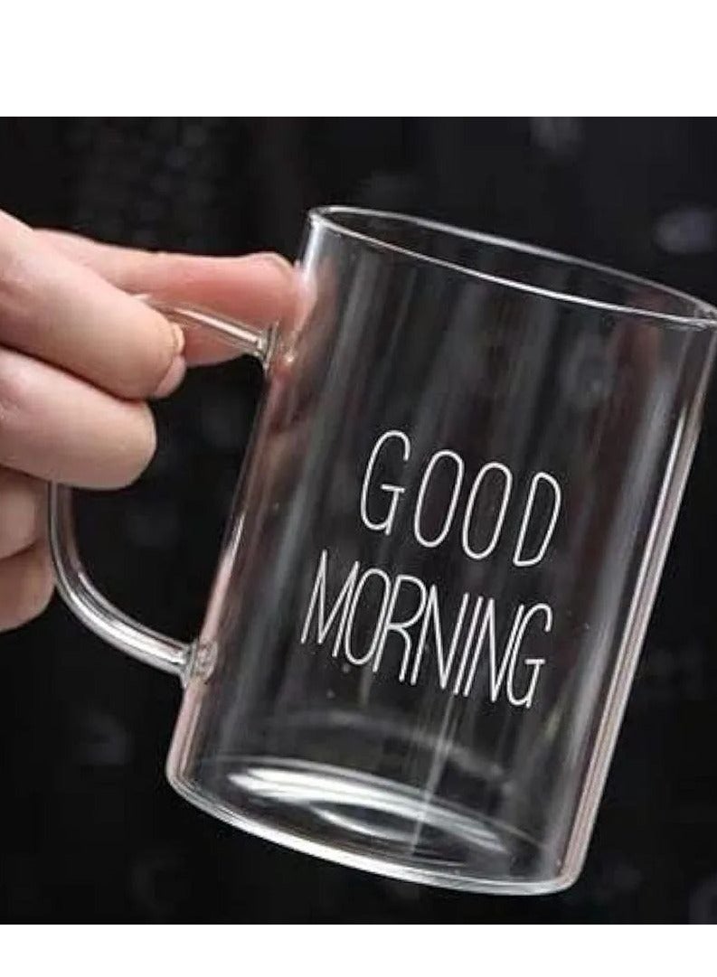 كوب مطبوع بعبارة "Good Morning" مزود بمقبض زجاج شفاف 400ملليلتر - Image 4