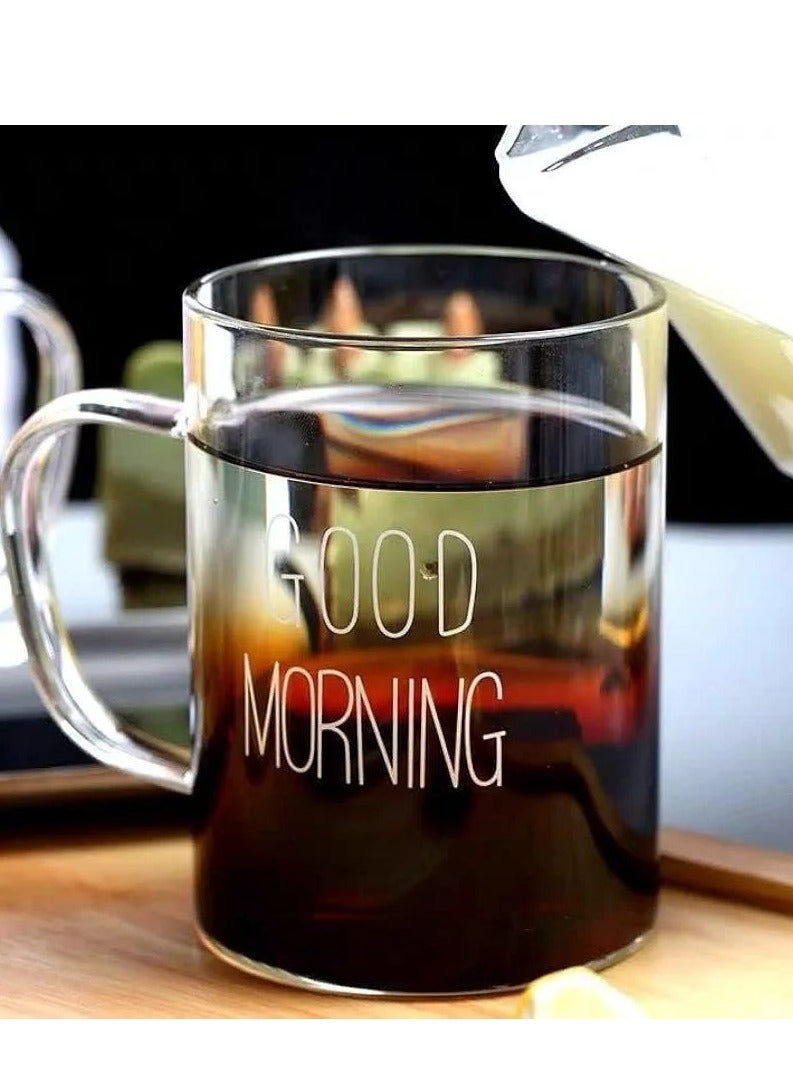 كوب مطبوع بعبارة "Good Morning" مزود بمقبض زجاج شفاف 400ملليلتر - Image 2