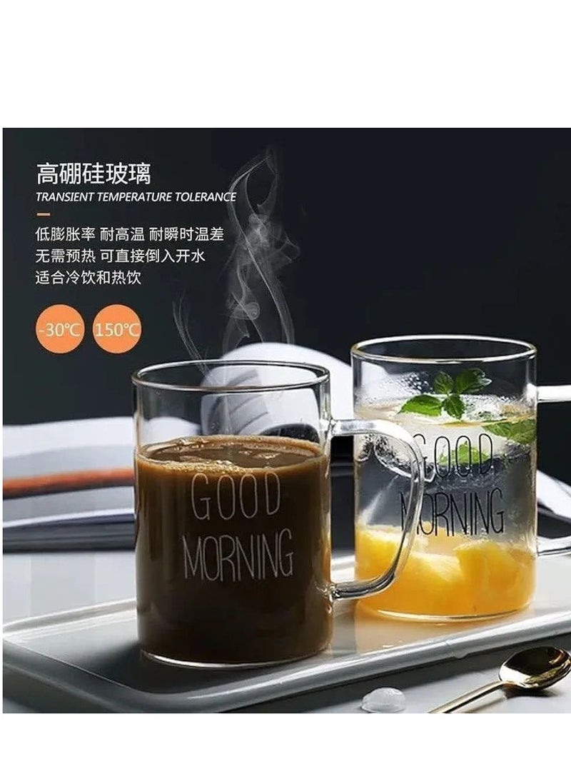 كوب مطبوع بعبارة "Good Morning" مزود بمقبض زجاج شفاف 400ملليلتر - Image 3