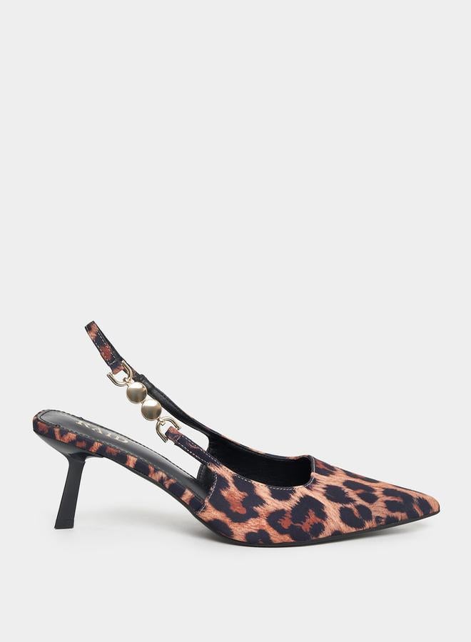 RAID Leopard Print Slingback Kitten Heel Pumps by Styli  - Image 1