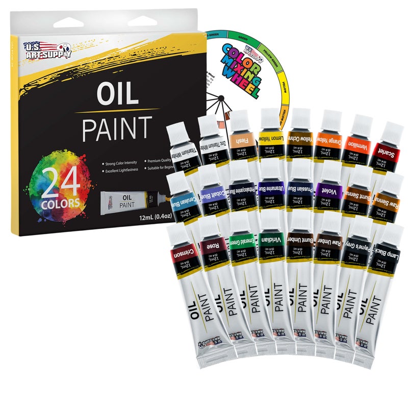 US Art Supply 24 Color Oil Paint Set  12ml Tubes With Vibrant Colors for Artists of All Levels  Blendable LongLasting Paints With Smooth Consistency for Canvas Wood and Other Art Surfaces