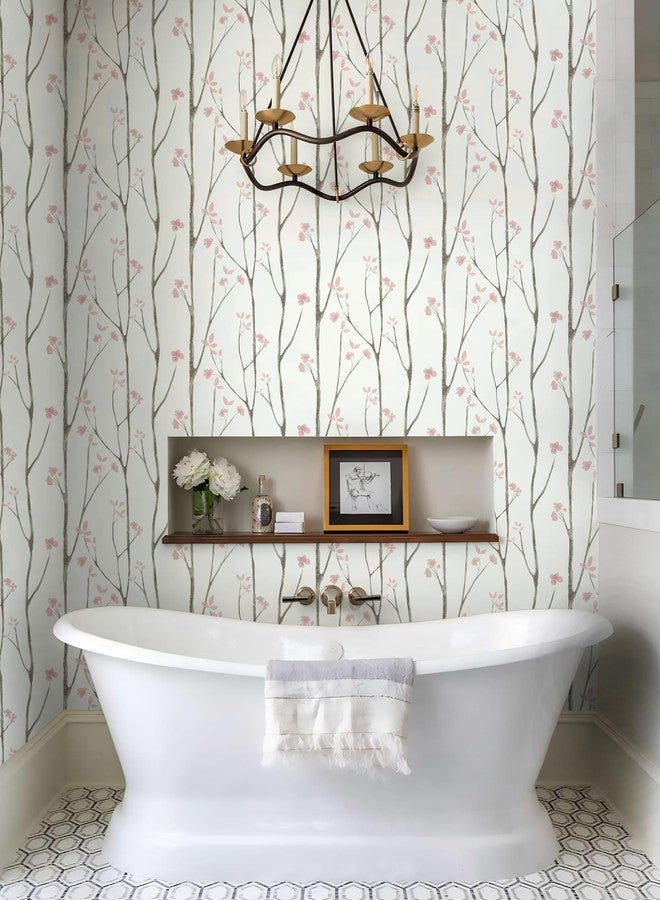 Timeet Peel and Stick Wallpaper Pink Floral Wallpaper Boho Wallpaper Matte Textured Removable Self-Adhesive Wallpaper for Furniture Living Room Bedroom Bathroom Decor 16" x 78.7" - Image 5