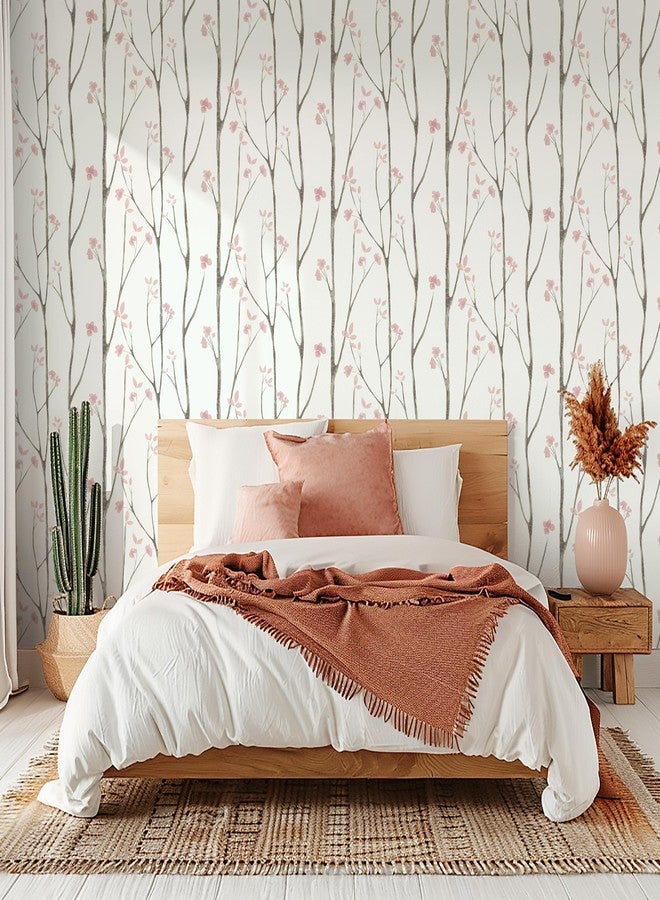 Timeet Peel and Stick Wallpaper Pink Floral Wallpaper Boho Wallpaper Matte Textured Removable Self-Adhesive Wallpaper for Furniture Living Room Bedroom Bathroom Decor 16" x 78.7" - Image 4