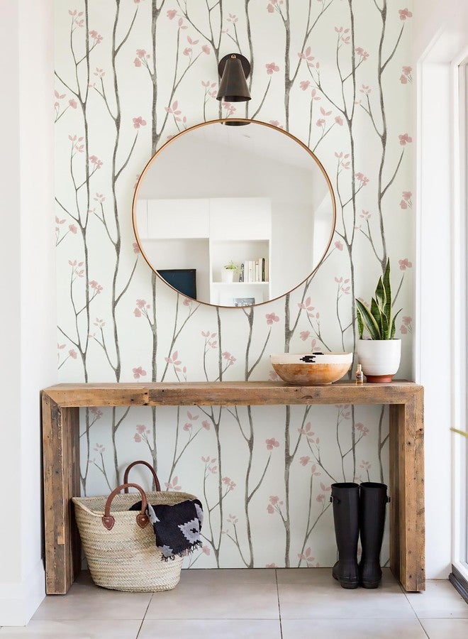 Timeet Peel and Stick Wallpaper Pink Floral Wallpaper Boho Wallpaper Matte Textured Removable Self-Adhesive Wallpaper for Furniture Living Room Bedroom Bathroom Decor 16" x 78.7" - Image 3