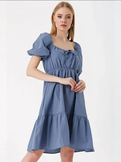 BIG DART BDART Square Neck A-Form Mini Dress with Bow