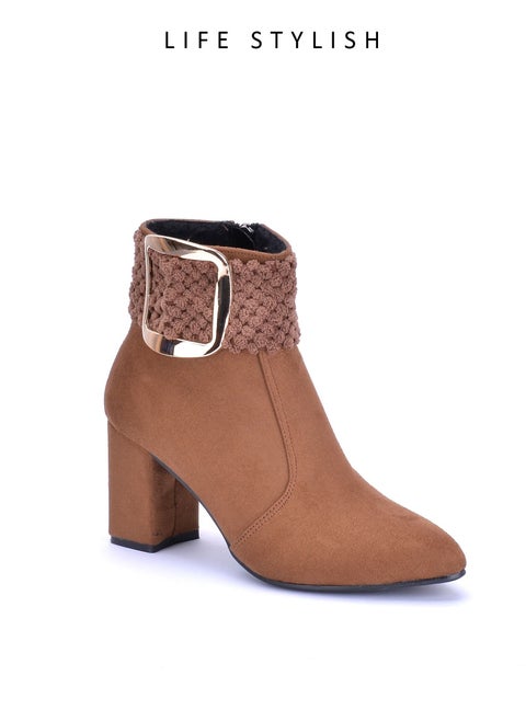 R-7 An Elegant Suede Heeled Boot By Buckle Strap - Havan