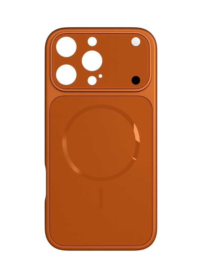 Orange protective back cover to convert iPhone 16 Pro Max into iPhone 17 Pro Max