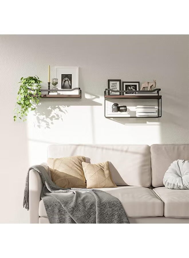 Beauenty Floating Shelves with Wire Storage Basket, 2 Tier Storage, Home Decoration, Organize Books/Toilet Paper/Cosmetics, Suitable for Home/Bathroom/Kitchen - Image 3