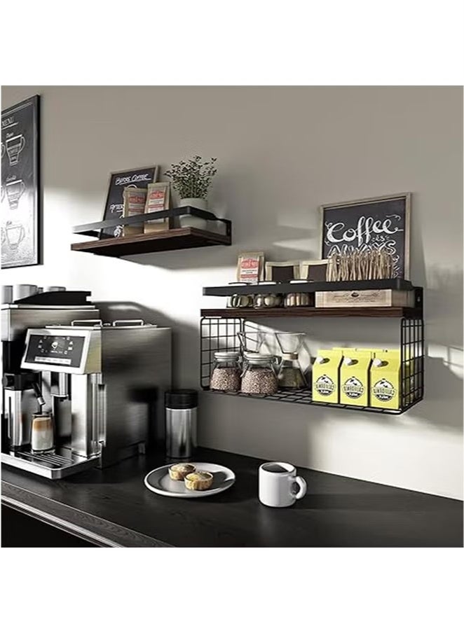 Beauenty Floating Shelves with Wire Storage Basket, 2 Tier Storage, Home Decoration, Organize Books/Toilet Paper/Cosmetics, Suitable for Home/Bathroom/Kitchen - Image 4