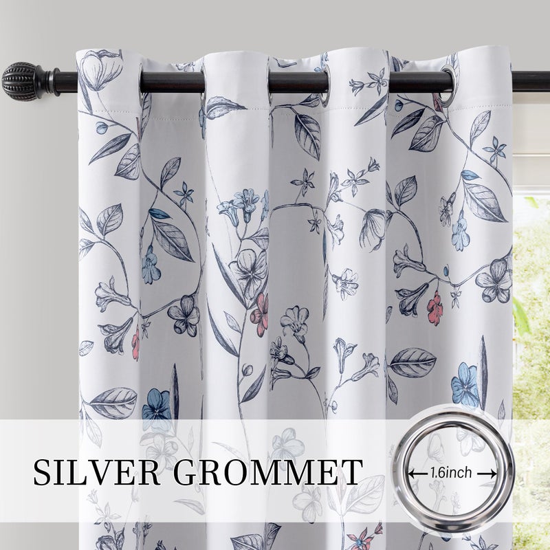 ChrisDowa 100% Blackout Floral Curtains 84 Inches Long 2 Panels for Bedroom Living Room Navy Blue Flower Patterned Room Darkening Thermal Insulated Soundproof Grommet Window Treatments Drapes,52X84 - Image 3