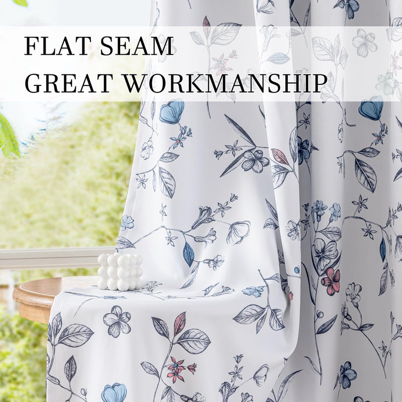 ChrisDowa 100% Blackout Floral Curtains 84 Inches Long 2 Panels for Bedroom Living Room Navy Blue Flower Patterned Room Darkening Thermal Insulated Soundproof Grommet Window Treatments Drapes,52X84 - Image 5
