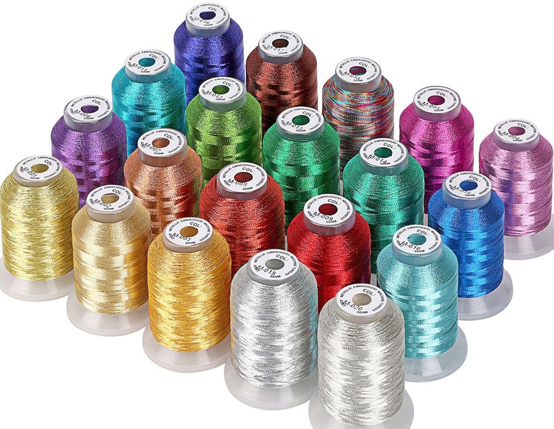 New brothread 20 Assorted Colors Metallic Embroidery Machine Thread Kit 500M 550Y Each Spool for Computerized Embroidery and Decorative Sewing