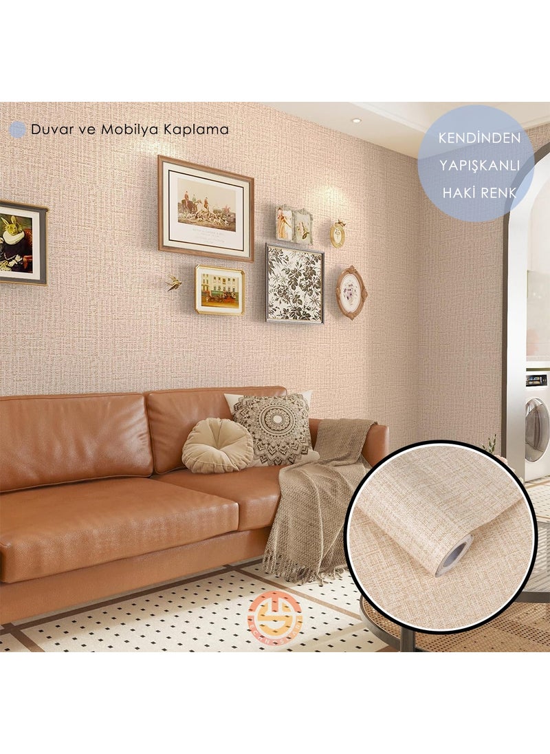 Technosmart 60 cm ×500 cm Self-Adhesive Linen Dark Beige Wallpaper Kitchen Cabinet Table Covering  - Image 1