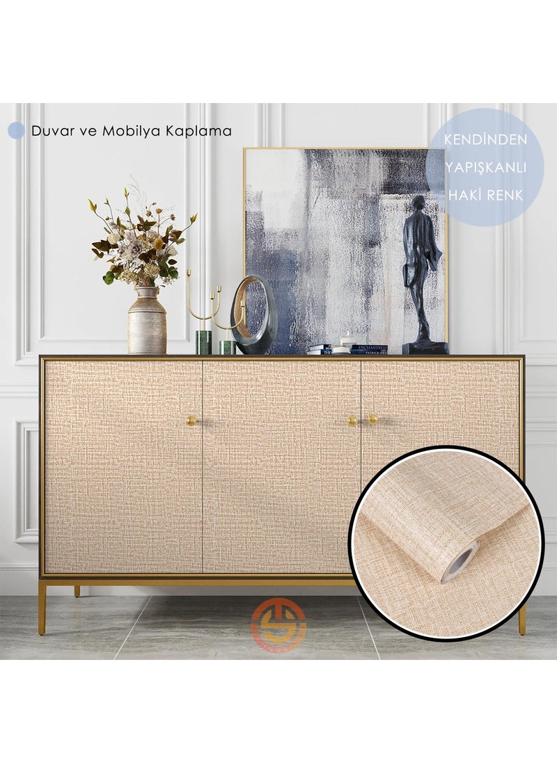 Technosmart 60 cm ×500 cm Self-Adhesive Linen Dark Beige Wallpaper Kitchen Cabinet Table Covering  - Image 2