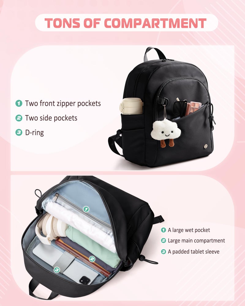 Smasrob Women Mini Backpack with Wet Pocket and RFID Blocking Pocket, Small Backpack Purse for Gym, Work, College or Travel, Black - Image 3