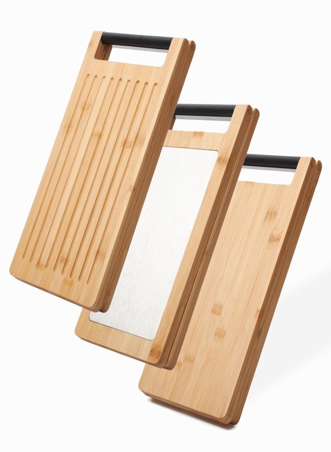 Libken Multifunctional Bamboo Cutting Board – Minimal Scandinavian Design, 5-in-1 Foldable Kitchen Chopping Board with Stainless Steel Inlet & Grooves for Bread, Vegetables, Meat, and Fish - Image 1