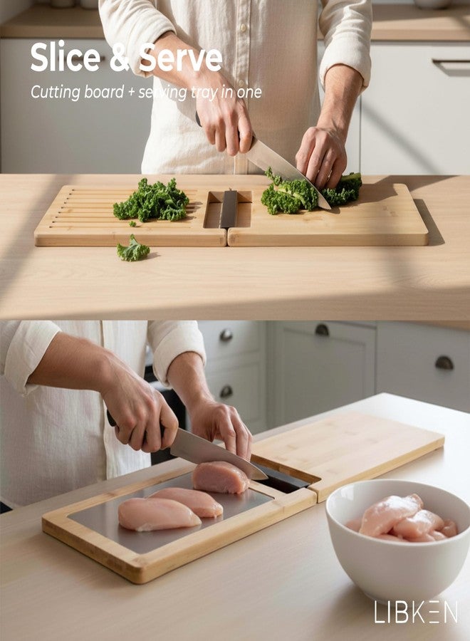 Libken Multifunctional Bamboo Cutting Board – Minimal Scandinavian Design, 5-in-1 Foldable Kitchen Chopping Board with Stainless Steel Inlet & Grooves for Bread, Vegetables, Meat, and Fish - Image 5