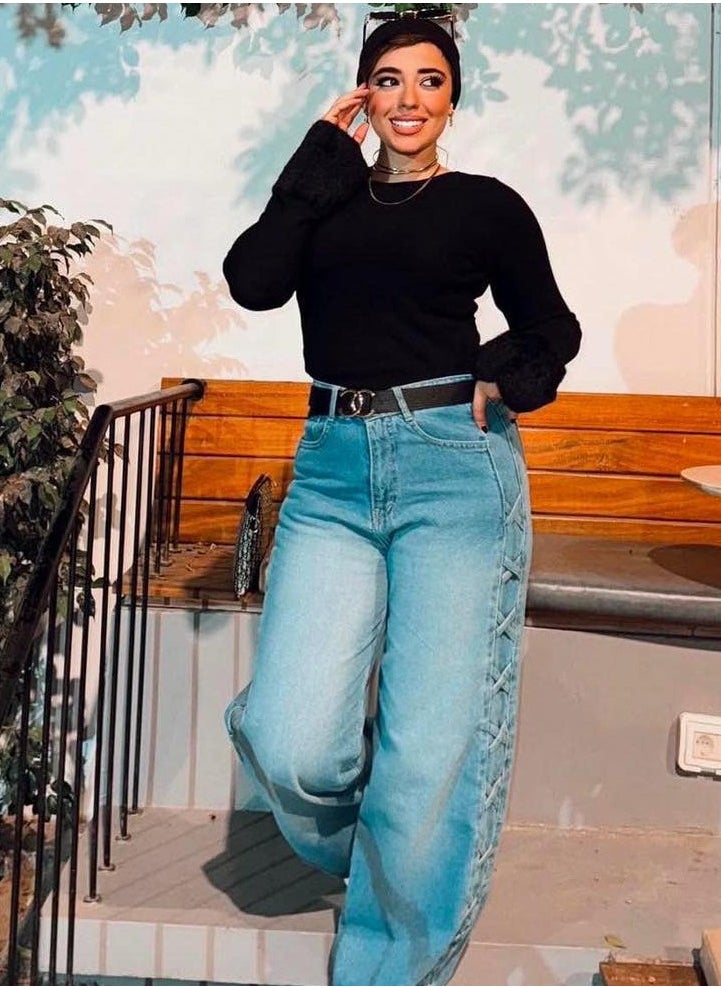 Generic High-waisted, wide-leg braided jeans, size 40, fits 75-95 kg  - Image 4