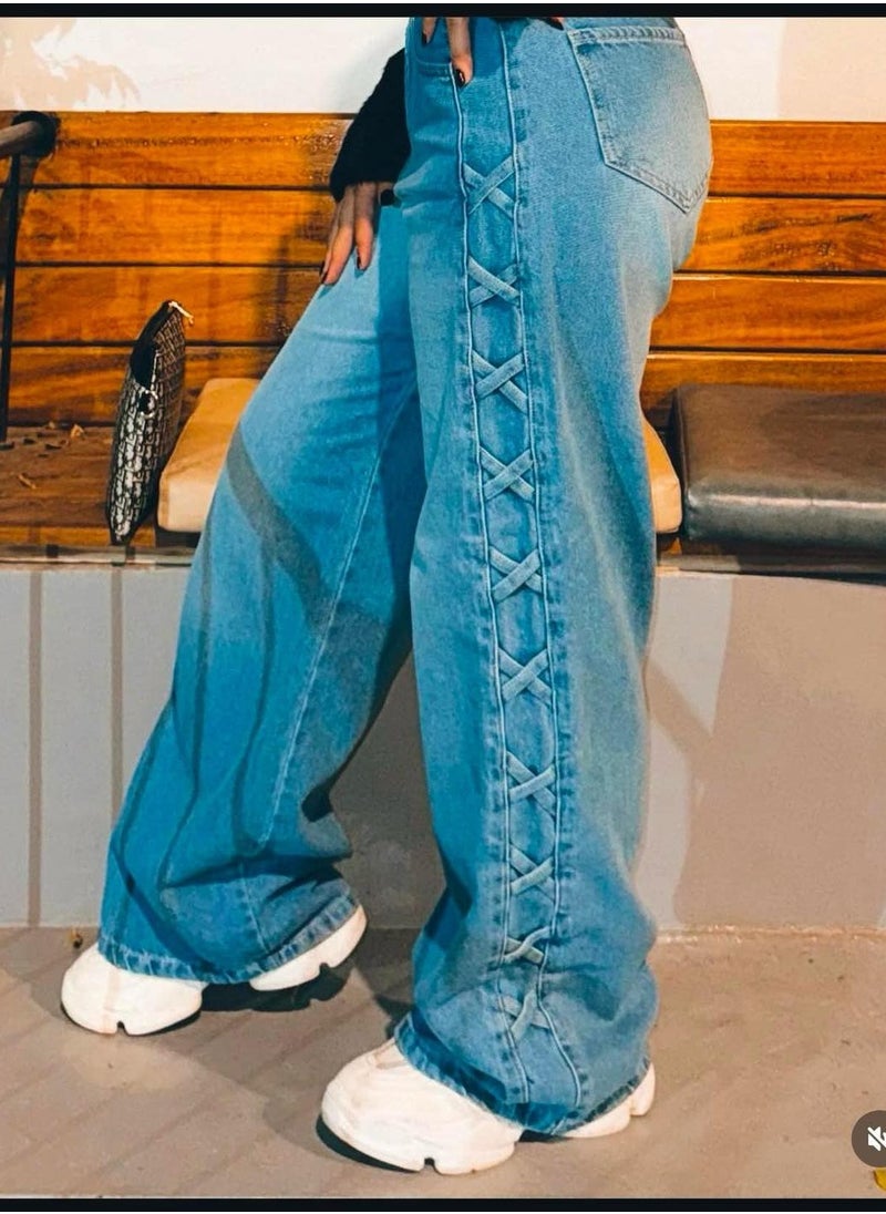 Generic High-waisted, wide-leg braided jeans, size 40, fits 75-95 kg  - Image 1