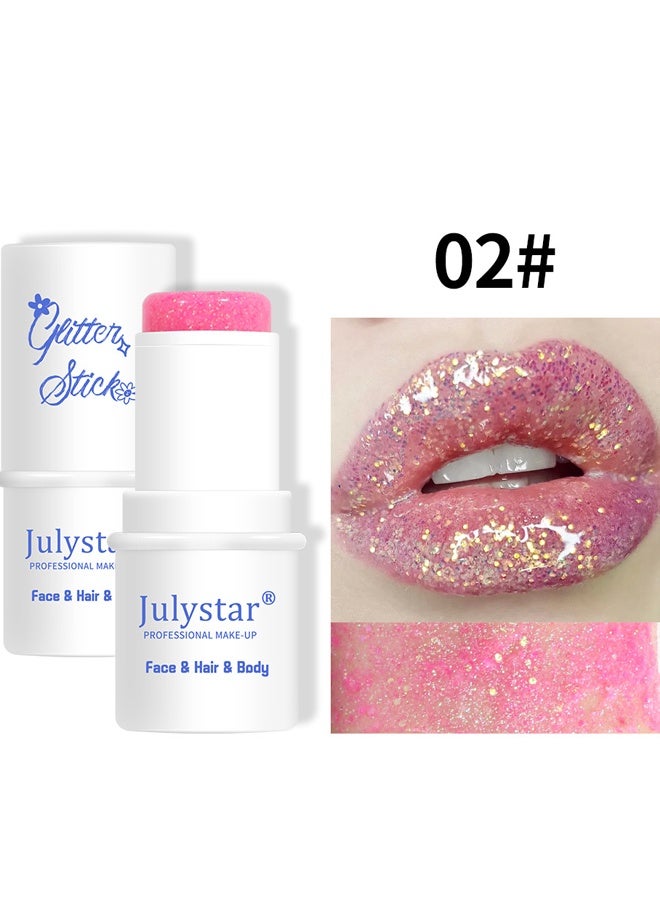 Julystar Glitter Stick, Shimmery& Long Lasting, Hair Eyeshadow Face Body Glitter, Singer Concert Music Rave Festival, Glitter Stick Makeup & Face Glitter Gel for Women Men #02 - Image 2