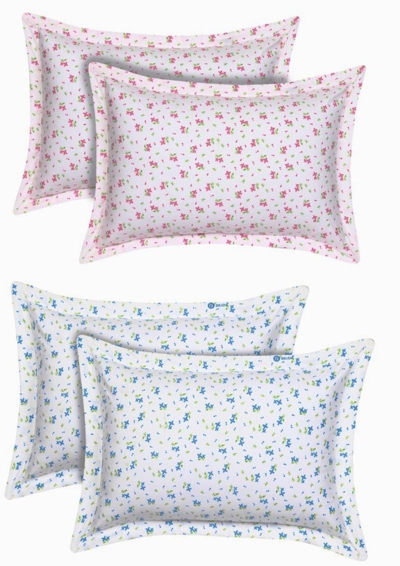 HOUSE FOX Zipper Cotton Pillow Covers/Cases/Protectors (NOT Pillow) Set of 2 Pair Or 4 Pcs,Size -18x28inch with Zip/Chain (Standard, Pink Blue Flower) - Image 1