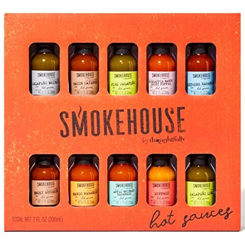 Thoughtfully Smokehouse by Thoughtfully, Gourmet Hot Sauce Gift Set, Flavors Include Mango Habanero, Buffalo, Bacon Cayenne, Smoky Bourbon, Fire Jalapeño and More, Hot Sauce Variety Pack, Set of 10 - Image 1